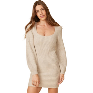 NWT OGC Tan Ribbed Scoop Neck Bodycon Dress Size Medium
